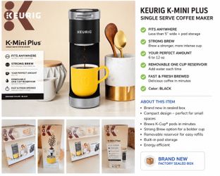 New - Keurig K-Mini Plus Single Serve Coffee Maker Black Strong Brew New Sealed