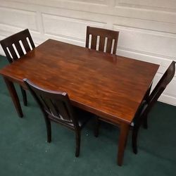 5-PC SLEEK BROWN FINISH DINING SET WITH WIDE COMFORTABLE SEAT CHAIRS (TABLE AND 6 PADDED CHAIRS)