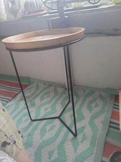 Round Wood Tray Side Table Metal Legs