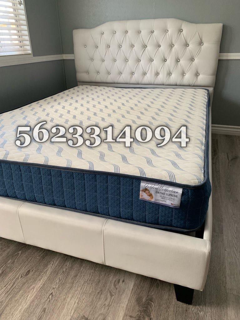 King size white Tufted Bed with Mattress Included