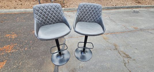 Set of 2 Modern Adjustable Bar Stools – Black Faux Leather