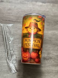 Pumpkin Festival Fall Tumbler with Straw