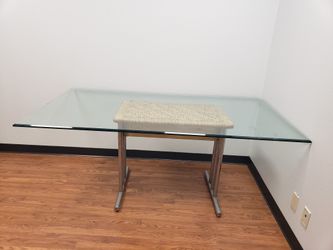 Mid Century Glass Top Dining Table W/ Chrome Base