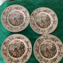 4 Johnson Brothers Brown Transfer Plate Historic America Covered Wagons Rocky Mountains