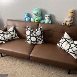 Sofa bed with removable arms; Brown Faux Leather
