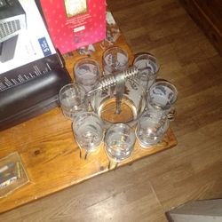 ANTIQUE Libbey "Starlyte" silver foliage glass set 