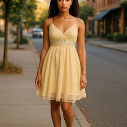 Philosophy Alberta Ferretti Silk Chiffon Pale yellow beaded Dress size XS 