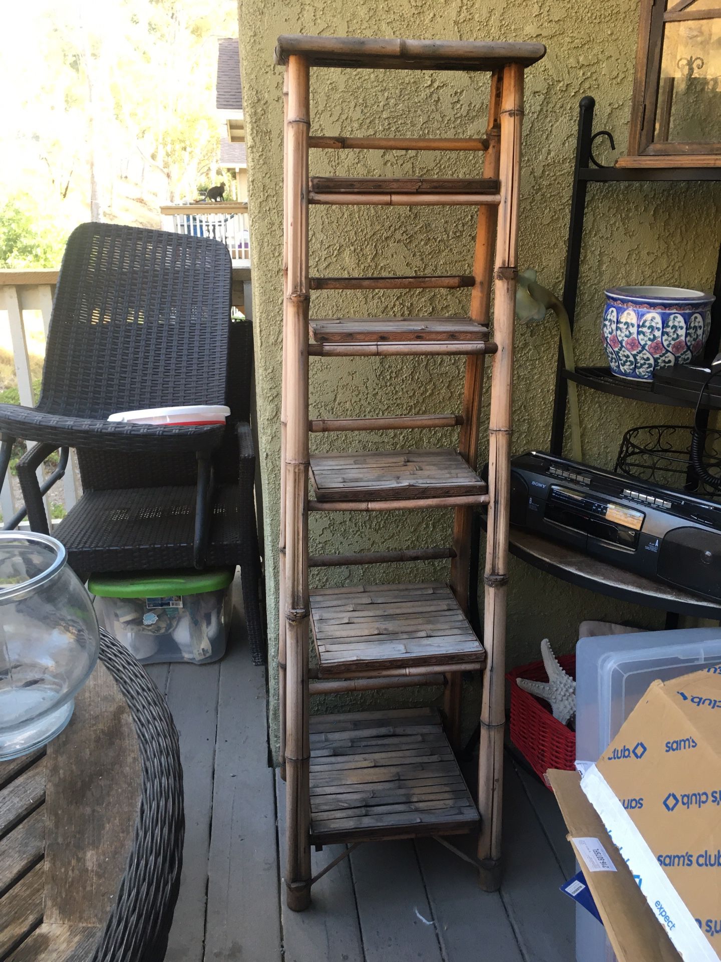 Vintage Bamboo ladder shelf
