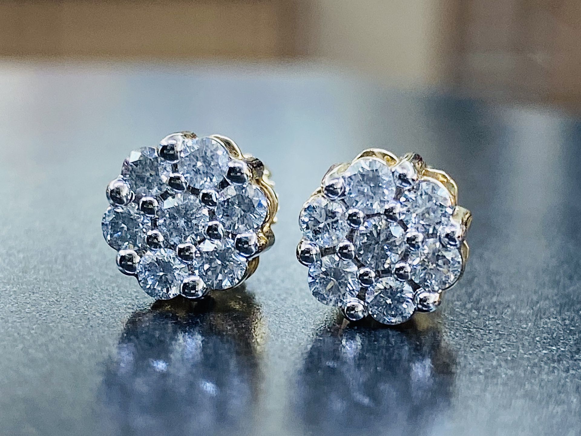 .75ct Flower diamonds studs Earrings Jewelry yellow gold