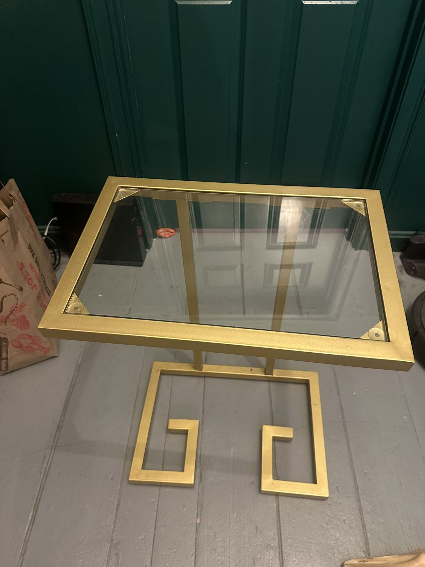 Gold glass metal side table end table (see description for measurements)