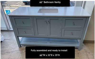 60" Bathroom Vanity with Engineered White Countertop & Solid Wood & Plywood Cabinet #2003