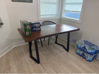 Solid wood table, metal legs
