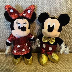 TY Glitter Sparkle Mickey & Minnie Beanie Babies