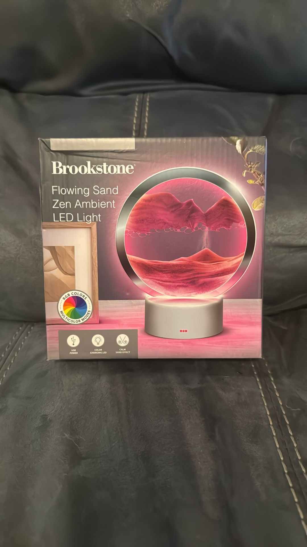New In Box Brookstone Flowing Sand Zen Ambient LED Light Decoration