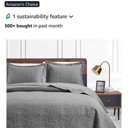 NEW King Size Gray Quilt, Still In Box 