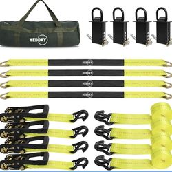 Trailer vehicle tie down straps w/ stake pocket D rings