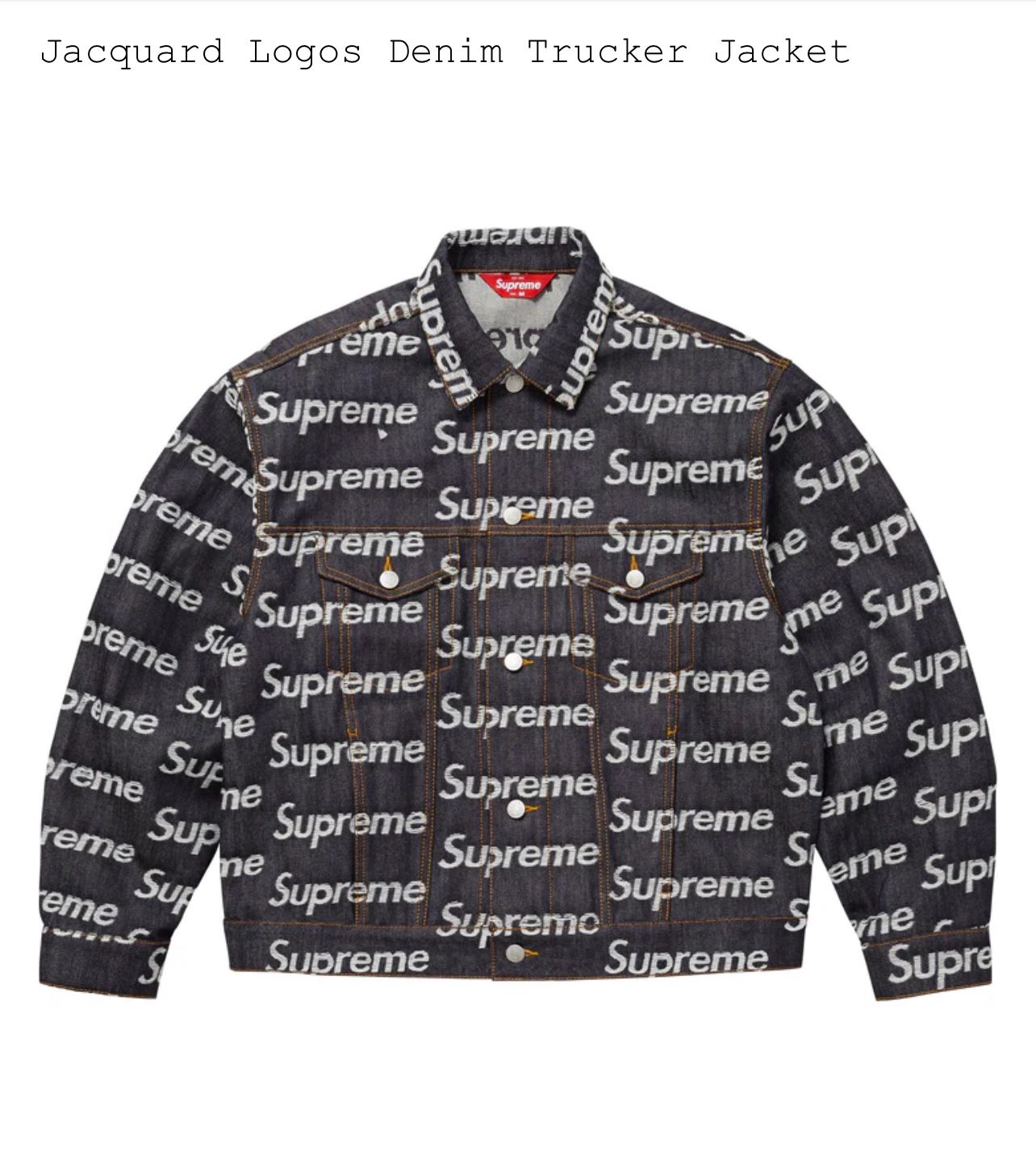 Supreme Jacquard Logos Denim Trucker Jacket SIZE SMALL