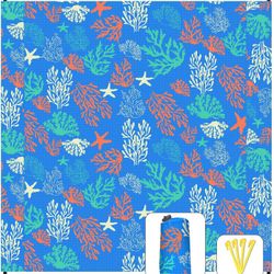 Beach Blanket, 68"x71" Oversized Sandproof Beach Mat for 8-10 Adults, Waterproof Picnic Blanket, Portable Picnic Mat with 4 Anchors for Beach Festival