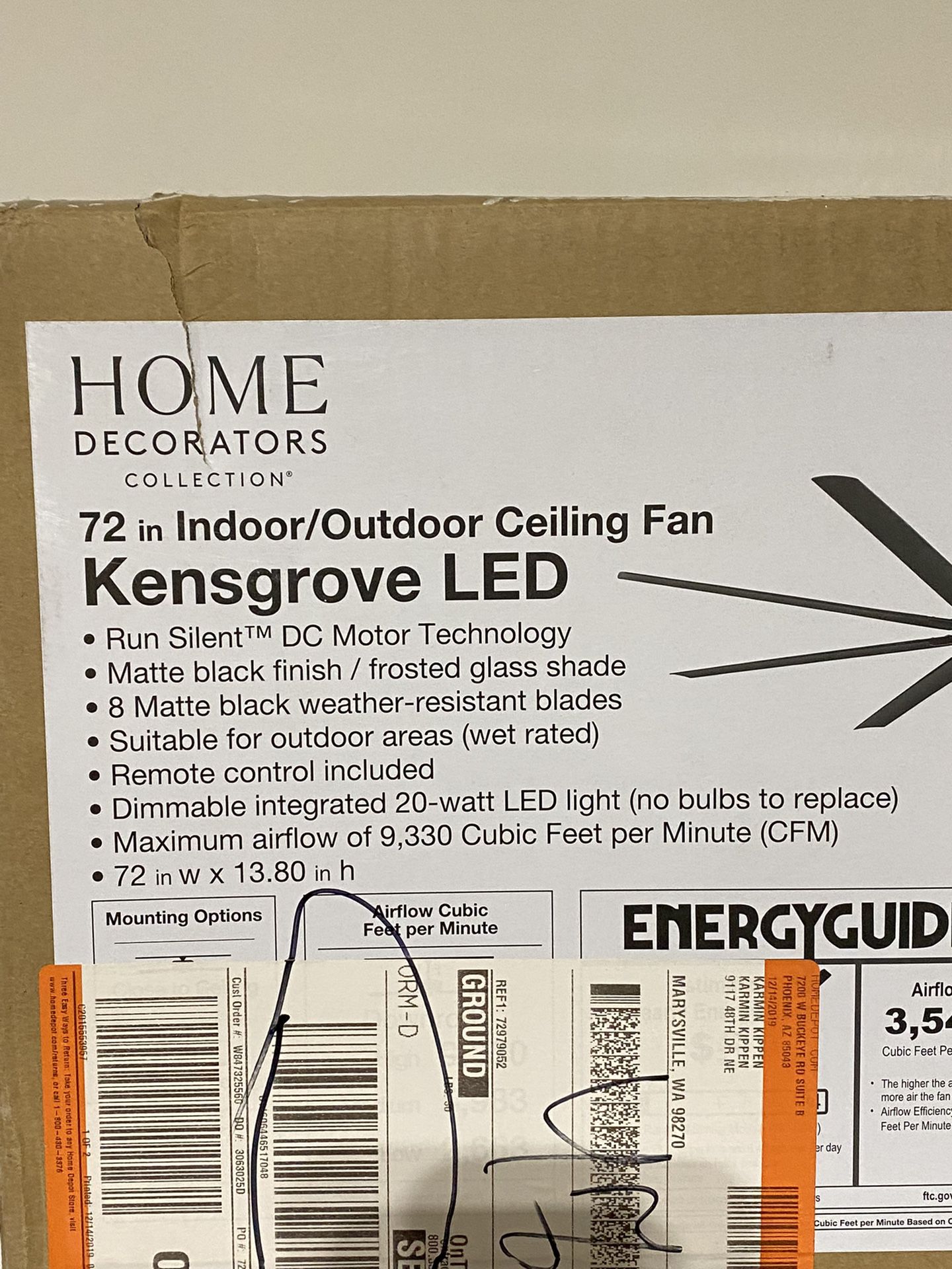 Kensgrove LED 72” Black Ceiling Fan