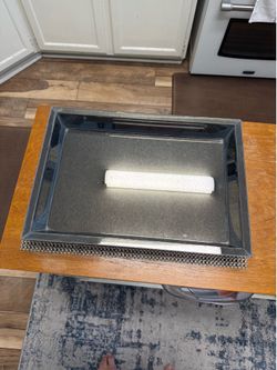 (1) antique/vintage style glass mirrored large tray. rectangular vanity tray with integrated mirror elements. Commonly used for organizing perfumes, c