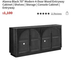 Gothic Arch Transitional Sideboard Storage Cabinet With Glass Doors
