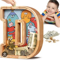 Brand New Dinosaur Pattern Wooden Letter Piggy Bank for Boys Kids Toddler 