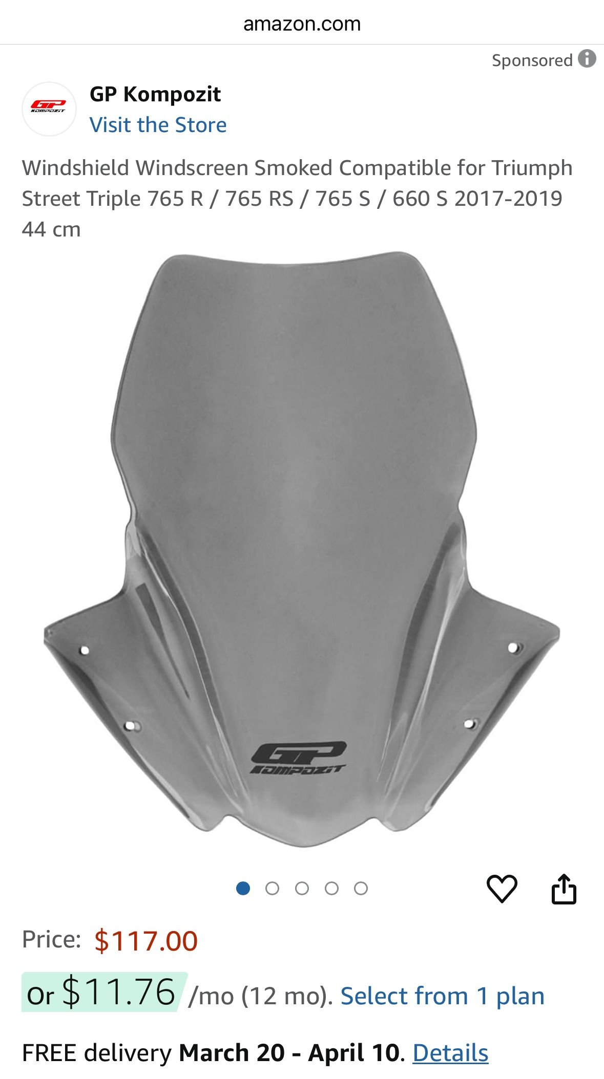 GP Kompozit Windshield Windscreen Tinted Compatible For Triumph Street Triple 765 R / 765 RS / 765 S / 660 S 2017-2019 44 cm