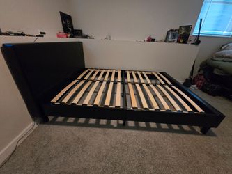 Black Faux-Leather Queen Size Bed Frame