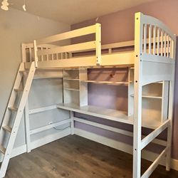 Harper & Bright Designs Twin Loft Bed with Desk and Storage Shelves, Wood Loft Bed with Ladder, for Kids