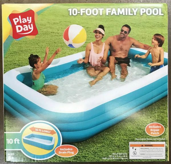 New-Play Day Blue 10-Foot Rectangular Family Inflatable Kiddie Pool New & In Hand! for Sale in