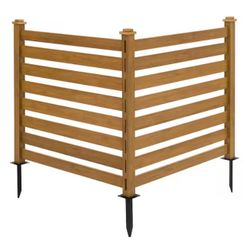38'' x 46'' Teak Brown Outdoor Fence Poly Plastic Picket Fence Panel Decorative Garden Fence(2-Pack)