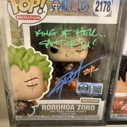Funko Pop Zoro #2178 Signed PSA Quote  “King of Hell…. Santoryu!” LE3500 Black Light