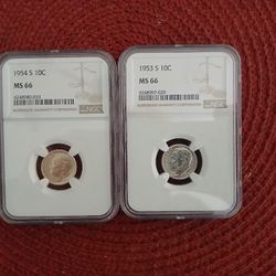 (2) Silver Dime Coin Lot MS-66 