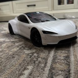Hot Wheels White Tesla Roadster R/C 1:10 NO REMOTE