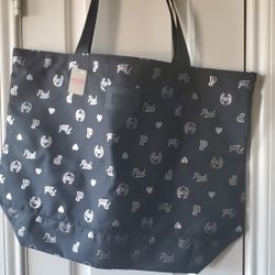 VICTORIAS SECRET PINK LOGO TOTE DUFFEL GYM BEACH SHOPPING BOOK BAG HEARTS ZIP TOP NWT!