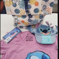 Disney Parks Lilo and Stitch Bag Fold over Backpack NEW Disney Stitch Women’s T-shirt( available in size Large  )NWT and Disney Parks Stitch face mask