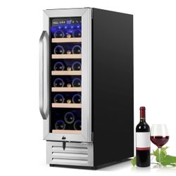 12 Inch Wine Cooler Refrigerator,Mini Wine Fridge 18 Bottle Capacity,Built-in or Freestanding Professional Wine Chiller with Quiet and Stable Temperat