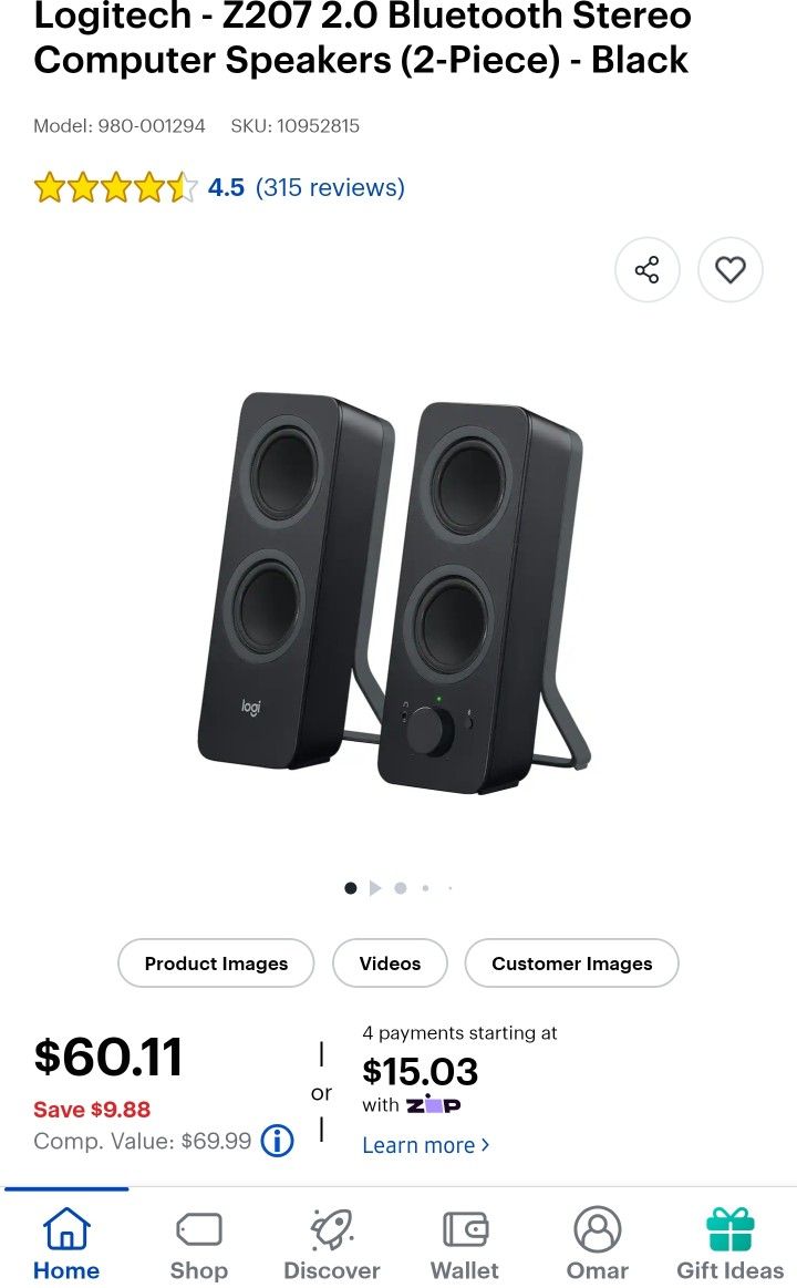 Logitech- Z207 2.0 Bluetooth Stereo Computer Speakers (2-Piece)- Black