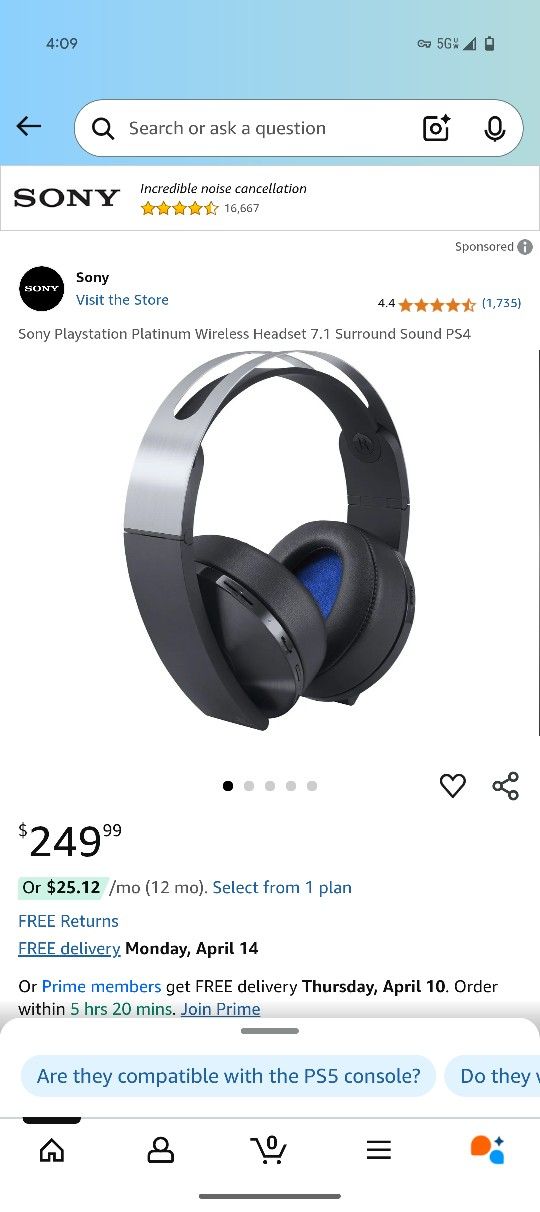 PlayStation Platinum Gaming Headset.