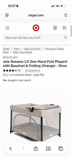 Joie Sesame LX One-Hand Fold Playard with Bassinet & Folding Changer - Dove