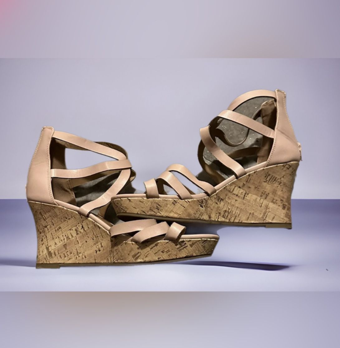 SELF ESTEEM Womens Size 11M Cork Wedge Heel Sandals N71633/PUG