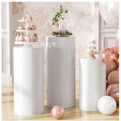 Three Piece White Cylinder Stand Set