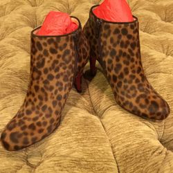 Christian Louboutin Leopard Animal Print Calf Hair Ankle Boots Size 37.5 (US Size 7 To 7.5) Excellent Like New Condition