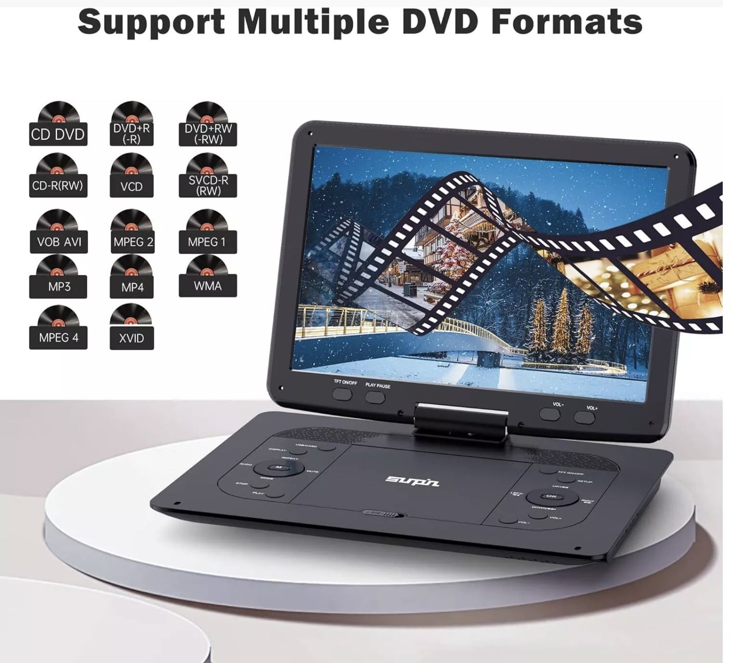 16.9''Portable DVD Player with 14.1''HD Large Screen, 5 H Rechargeable Battery, Kids DVD Players for Car Travel, USB/SD Card/Sync TV and Multiple Disk