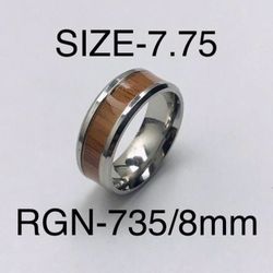 Stainless Steel Woodgrain Strip Ring Band: Size-7.75/RGN-735