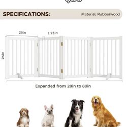 😆 Solid Wood Freestanding Pet Gate - 4 Panels 24" - Folding Safety Fence with 2 Support Feet - Ideal for Stairs, Doorways, Halls, Kitchens 