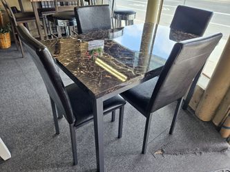 Brand new brown faux  marble metal dining table (48"x30"x30"H) + 4 chairs