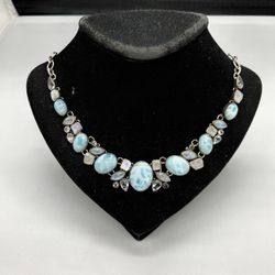 Silver Necklace with Larimar, Blue Topaz & Moonstones