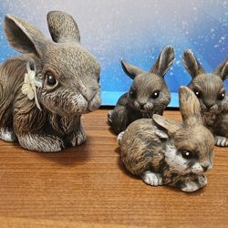 4 Piece momma and babies Ceramic Bunny Set ( Perfect Easter Decor ) 
