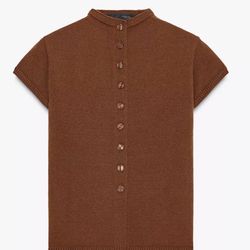 Zara Brown Lightweight Knit Button-Front Mock Neck Cardigan Sweater L
